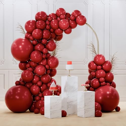 PartyWoo 버건디 풍선 128피스 다양한 사이즈 45.7cm(18인치), 30.5cm(12인치), 25.4cm(10인치), 12.7cm(5인치) 다크 체스트넛 레드 마룬 풍선 아치 키트 화환 생일 졸업 기념일 체리 카지노 파티 장식 레드-Y62 - color: 버건디-y62