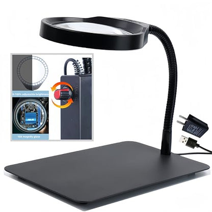 10X Magnifying Glass with Light and Stand,Dimmable Flexible Magnifying Craft Ligh, LED Lighted Magnifier Hands Free for Close Work Craft Reading Painting Hobby (Black-04) - style: Black-04