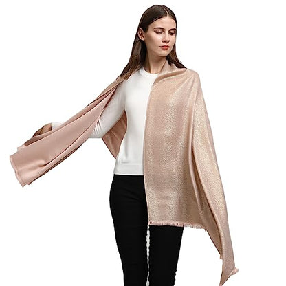 LMVERNA Women's Sparkling Metallic Soft Pashmina Shawls and Wraps Scarf in Solid Colors - color: Champagne-gold