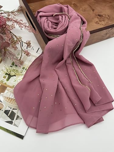 Hijab for Women Premium Chiffon Hijab Rhinestone Hijab Scraf for Women Muslim - color: Dull Pink