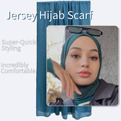 Harewom Muslim Hijab for Women Soft Stretch Headscarf Large Plain Turban Wrap Shawl Head Wrap for Everyday Wear - color: Malachite Green Hijab Headscarf