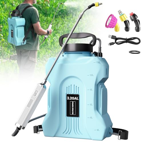 Sprayers in Lawn and Garden - 3.6 Gallon Battery Powered Sprayer with Pump, Telescopic Wand,Water Hose Nozzle - Portable Yard Sprayer for Weed Control, Fertilizing, Watering - color: Blue