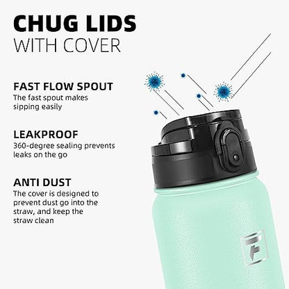 Fanhaw 40 oz Insulated Stainless Steel Water Bottle with Chug Lid, Leakproof & Sweat-Free Extra-Large Metal Bottle for Outdoor, Hiking & Gym (Green Pink) - color: Green Pink, style: 40 Ounces
