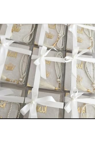 Velvet Quran Set with Pearl Prayer Beads 10 Piece Pocket Size Arabic Text for Muslims
