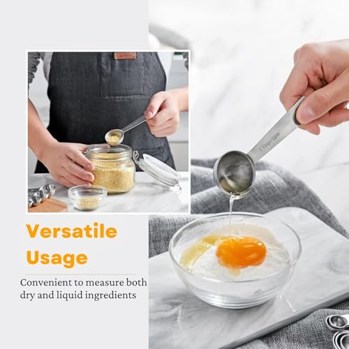 23 Pcs Stainless Steel Measuring Spoons Set with Leveler, Metal Round & Rectangular Spoons plus 5 Mini Teaspoons for Precise Cooking and Baking, Standard Sizes with Clear Engraved Markings - size: 23 Pcs