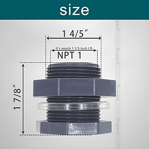 1 Inch NPT PVC Bulkhead Fitting, Pipe Connector, 2 Pack | For rain barrel, garden hose adapter, spigot kit, water tank, gallon drain bucket, aquariums and irrigation - size: NPT1