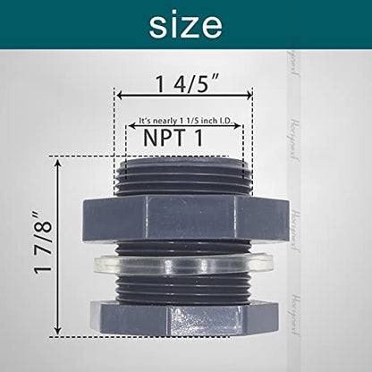 1 Inch NPT PVC Bulkhead Fitting, Pipe Connector, 2 Pack | For rain barrel, garden hose adapter, spigot kit, water tank, gallon drain bucket, aquariums and irrigation - size: NPT1
