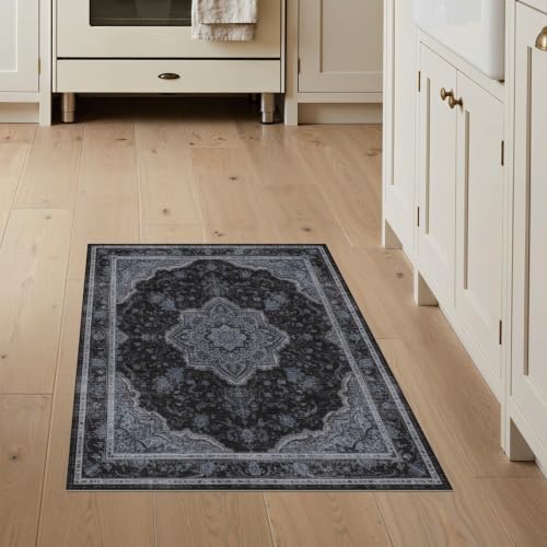 3'x5' Black Charcoal Boho Medallion Design Washable Accent Rug - color: Black/Pattern 10, size: 3' x 5' (Rectangular)