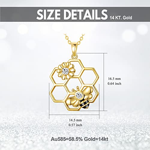 KECHO Gold Bee Necklace Gifts for Mom Women 14k Yellow Gold Honeycomb Honey Bee Pendant Necklaces Love Heart Jewelry Gifts for Women Her Wife - style: C Style-Bee Necklace