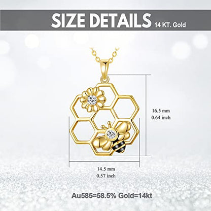KECHO Gold Bee Necklace Gifts for Mom Women 14k Yellow Gold Honeycomb Honey Bee Pendant Necklaces Love Heart Jewelry Gifts for Women Her Wife - style: C Style-Bee Necklace