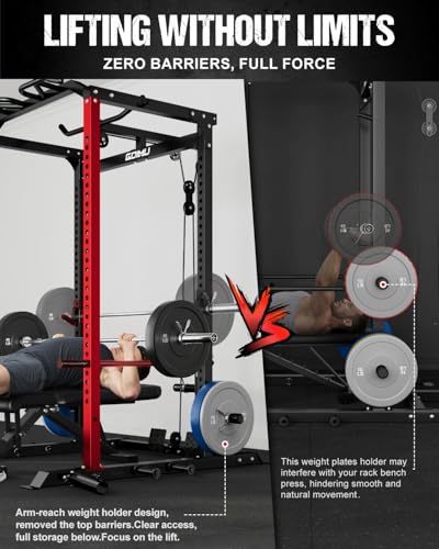 C1-V4 Power Cage, 2000LBS Squat Rack with LAT Pulldown, Multi-Function Weight Cage Strength Training Machine, Workout Cage with More Attachments for Home Gym Garage - style: RD Power Cage C1-V4