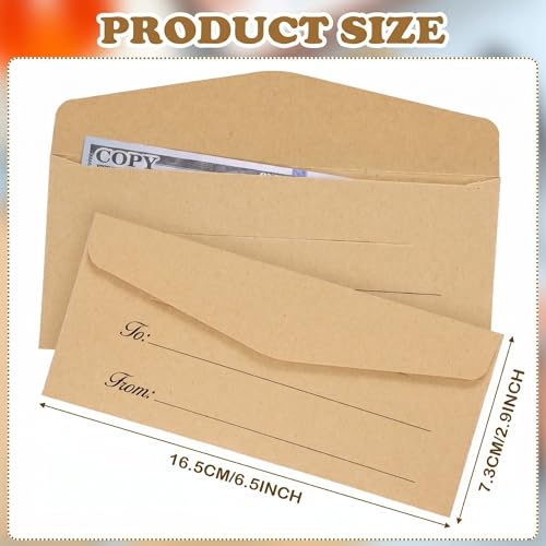 Lincia 200 Pcs Money Envelopes for Cash Gifts Brown Leaves Small Kraft Curency Holder 2.9 x 6.5 Inch Cash Envelopes with Elegance Gift Design for Business Wedding Birthday Party Favor Check Gift - color: Brown, style: Leaves