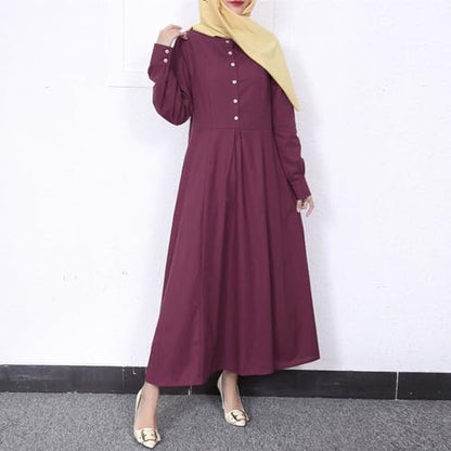 Dress for Women Muslim Long Sleeve Button Down Dress Shirt Prayer Casual Clothes Summer Fashion Outfits - color: Red, size: Large