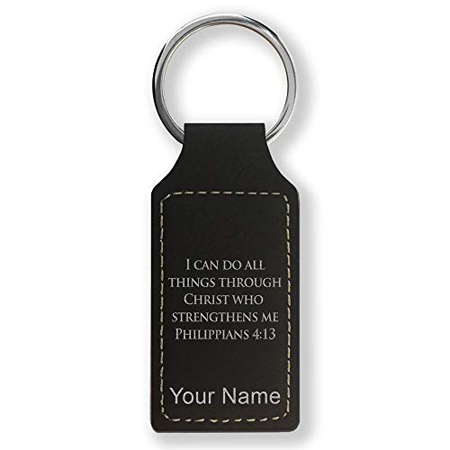 LaserGram Rectangle Keychain, Bible Verse Philippians 4-13, Personalized Engraving Included (Black with Silver) - color: Black With Silver