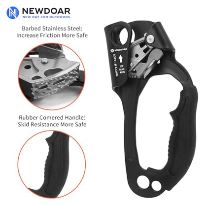 NewDoar UIAA & CE Certified Hand Ascender Rock Climbing Tree Arborist Rappelling Gear Equipment Rope Clamp for 8~13MM Rope - color: Black Pro-Right