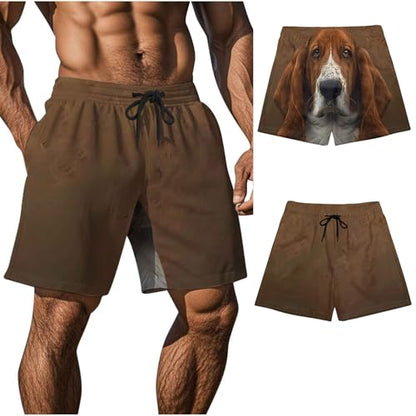 Ctreela Men's Funny Dog 3D Graphic Yellow Loose Fit Summer Beach Shorts - color: Brown, size: XX-Large