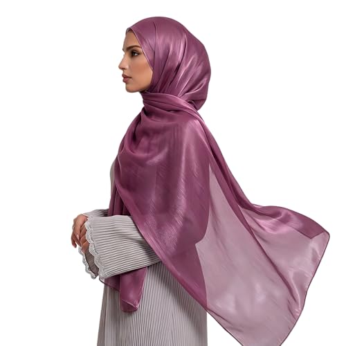 Organza Sheen Shimmer Crepe Hijab Scarf for Women Lightweight Sheer Shawl Wrap for Wedding and Evening Dresses - color: Violet