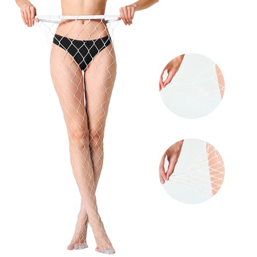 MengPa Women's Fishnets Tights High Waist Stockings Party Thigh High Pantyhose - color: 2pcs-white