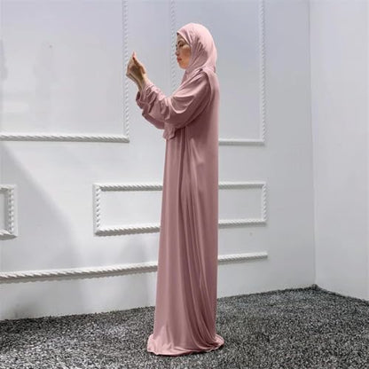 Hooded Muslim Hijab Dress For Women Full Cover Prayer Garment Long Ramadan Modest Maxi Gown - color: Wine Red