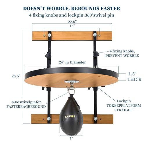 Garvee Speed Bag Platform for Boxing Punching Practice with 24 Inch Board Height Adjustable Mount 360 Degree Swivel and Includes Speed Bag Air Pump