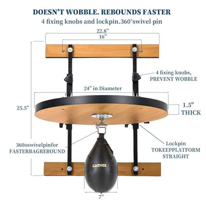 Garvee Speed Bag Platform for Boxing Punching Practice with 24 Inch Board Height Adjustable Mount 360 Degree Swivel and Includes Speed Bag Air Pump