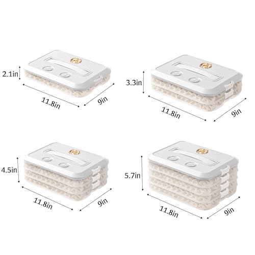 Food Storage Containers with Lids, Plastic Cookie Storage Containers Airtight, 4-Layer Stackable Food Containers Dumpling Storage Box, White - color: White
