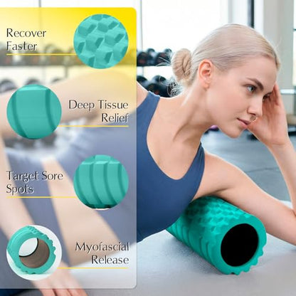 Foam Roller - 13'' Multi-Density Massage Roller for Deep Tissue & Muscle Recovery - Relieves Tight, Sore Muscles & Kinks, Improves Mobility & Circulation - Targets Key Body Parts (Aqua) - color: Aqua