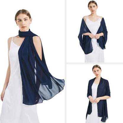 Chiffon Shawls and Wraps - Lightweight Scarve for Women Evening Dresses Wedding Bridal Formal Party - color: A1-navy Blue