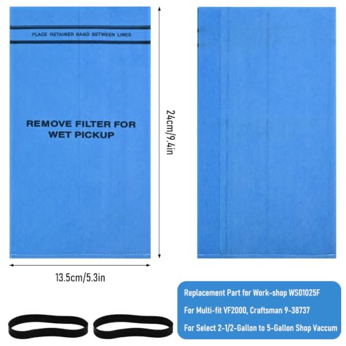 9 Pack 38737 Dust Filter Bags Replacement Includes 3 Retaining Bands | for Stinger Wet Dry Vac and Bucket Head Vacuum, Craftsman 2-2.5 Gallon Vacuums, , Part# 9-38737/Cmxzvbe38737