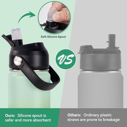 Fijinhom 18oz Insulated Stainless Steel Water Bottle, Wide Mouth Double Wall Vacuum, Silicone Straw, Sweat & Leak Proof, BPA Free Insulated Water Flask for Travel, Green Gradient - color: Green Gradient, size: 18 Ounces
