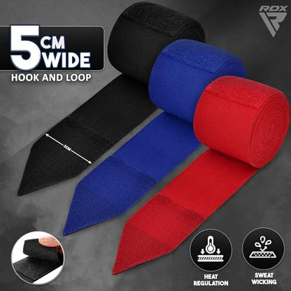 RDX Boxing Hand Wraps 4.5M / 180 Inches – Mexican Style Semi-Elastic MMA Inner Gloves - Wrist Support for Muay Thai, Kickboxing, BJJ, Karate - Thumb Loop & Hook and Loop Closure - Cotton & Nylon Blend - color: Pack of 3 Multi Color
