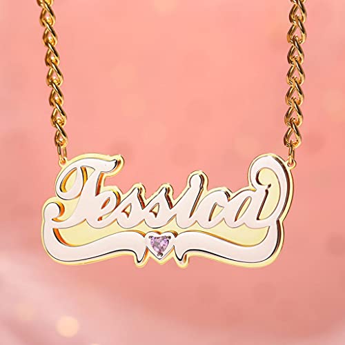 Custom Name Necklace Double Plated Name Necklace Personalized Name Plate Necklaces Name Necklaces for Women 18k Gold Plated Nameplate Pendant - color: Style 20