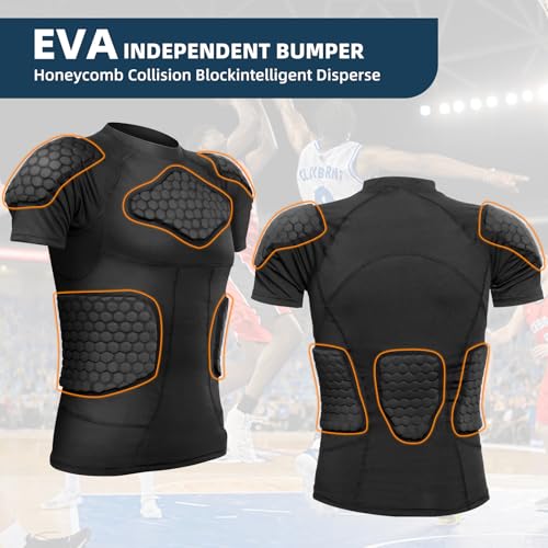 Zicac Men's Sports Shock Rash Guard Compression Padded Shirt Soccer Basketball Protective Gear Chest Rib Guards - color: Black Padded Shirt, size: X-Large