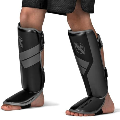 Hayabusa S4 Kids Shin Guards, Muay Thai, MMA, Kickboxing, Martial Arts - color: Black, size: Large-X-Large