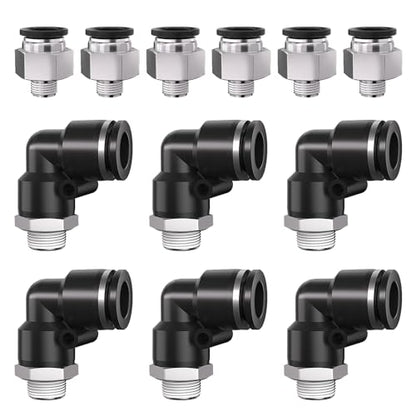 1/8 Push to Connect Fittings npt Thread to 3/8 Air Line quick | Pneumatic Tubing Hose 3/8 OD Tube to 1/8 npt, Male Elbow 90 Degree Straight Coupler - size: 3/8"OD x 1/8"NPT
