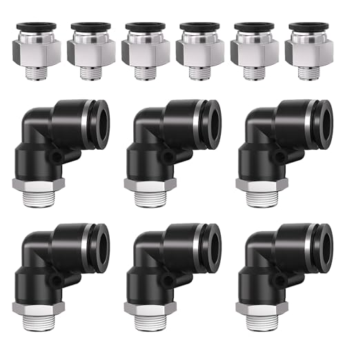 1/8 Push to Connect Fittings npt Thread to 3/8 Air Line quick | Pneumatic Tubing Hose 3/8 OD Tube to 1/8 npt, Male Elbow 90 Degree Straight Coupler - size: 3/8"OD x 1/8"NPT