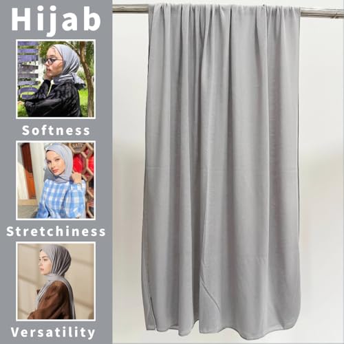 Harewom Muslim Hijab for Women Soft Stretch Headscarf Large Plain Turban Wrap Shawl Head Wrap for Everyday Wear - color: Light Grey Hijab Headscarf