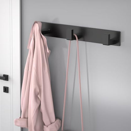 PMMASTO Wall Mounted Coat Hooks- Stainless Steel Rust-Resistant Bathroom Hangers for Towels/Hats/Coats, Heavy-Duty Wall Mount Hooks with Screws (Black 3 Hooks, 2-Pack) - color: Black, size: 3 "L" Hooks, 2PACK