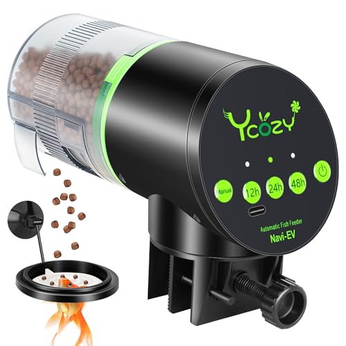Ycozy Automatic Fish Feeder Rechargeable with USB Cable Moisture-Proof Intelligent Electric Fish/Turtle Feeder for Aquarium & Fish Tank (Plug Powered-EV) - size: Plug Powered-EV
