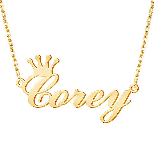 Custom Name Necklace Personalized, 18K Gold Plated Customized Nameplate Necklace Dainty Jewelry Gift for Women, Bridesmaid - color: Name Necklace with Crown