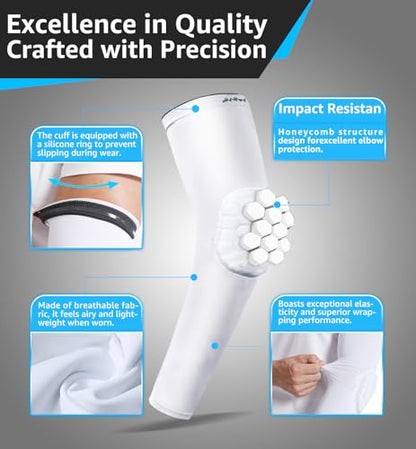 HiRui Elbow Pads for Teenagers Men Women, Elbow Brace Basketball Shooter Sleeves Arm Compression Sleeves - color: White, size: Large