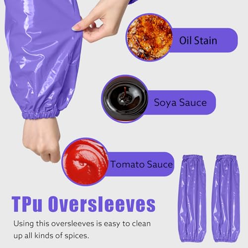 Yzurbu 2 Pairs Arm Sleeves Covers, Soft Waterproof Oil-proof Sleeves Protector for Arm with Elastic on Cuffs - color: Purple - 2pairs