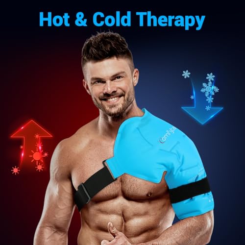 Comfytemp 숄더 아이스 팩, 로테이터 커프 콜드 테라피 랩 (라지/XL) | FSA 적격 HSA, 부상을 위한 아이스 팩 재사용 가능, 통증 완화를 위한 핫 콜드 압박 어깨 브레이스, 수술 회복 용품 - color: 블루., size: 대형