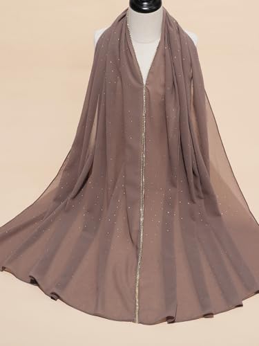 Geyoga Hijab Scarf for Women Soft Chiffon Rhinestone Long Scarf Shawl Fashion Muslim Hijab Head Wrap Scarves - color: Khaki