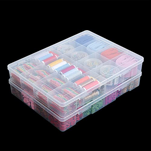 2 Pack Fixed 16 Grids Clear Plastic Large Compartment Container Case, Transparent Organizer Storage Divider Box with Lid for Bead, Button, Hardware, Screw, Sewing Kit, Craft Supplies - size: large 16 grids
