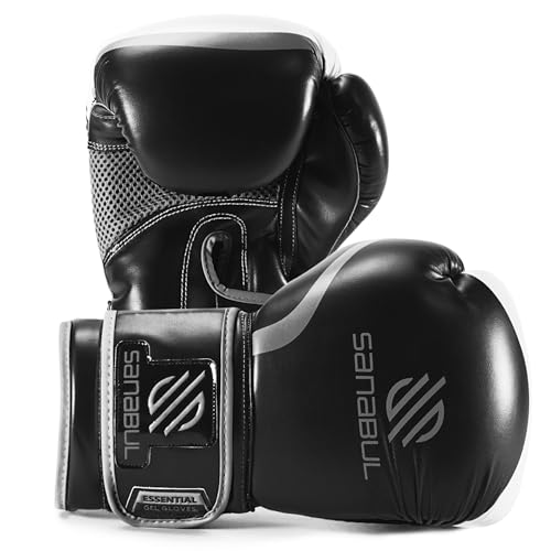 Sanabul Essential Gel Boxing Gloves for Men & Women, Kickboxing MMA, Muay Thai Gloves and Heavy Bag Training Punching & Sparring - color: Black/Metallic Silver, size: 8 oz