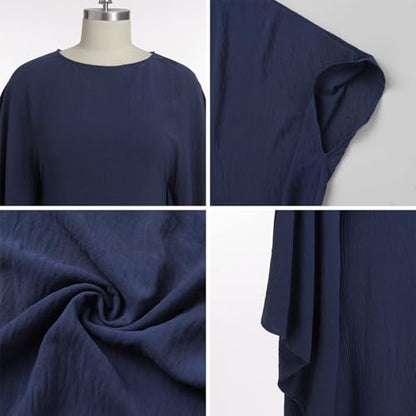 ODIZLI Abayas For Women Muslim Dubai Full Cover Kaftan Shirt Dress Batwing Sleeve Prayer Dress With Hijab - color: Dark Blue+ Hijab, size: One Size