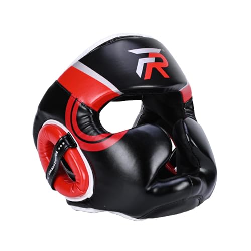 Boxing Headgear Forehead and Ear Protection Thickened Gear Full Face Protection for Training Muay Thai Men Women - color: Red M