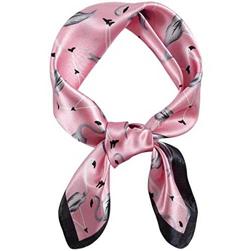 QBSM Womens 23.6 inch Satin Silk Feeling Formal Square Neck Scarf Head Hair Wraps Kerchief - color: Flamingo-pink