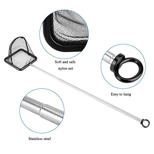 Mogoko Aquarium Fish Net, 10.8" x 16.3" Rectangular Fish Net with 5.5"-16.3" Extendable Telescopic Plastic Handle, Fine Mesh Nylon Fish Tank Accessory - size: 2.8 inch